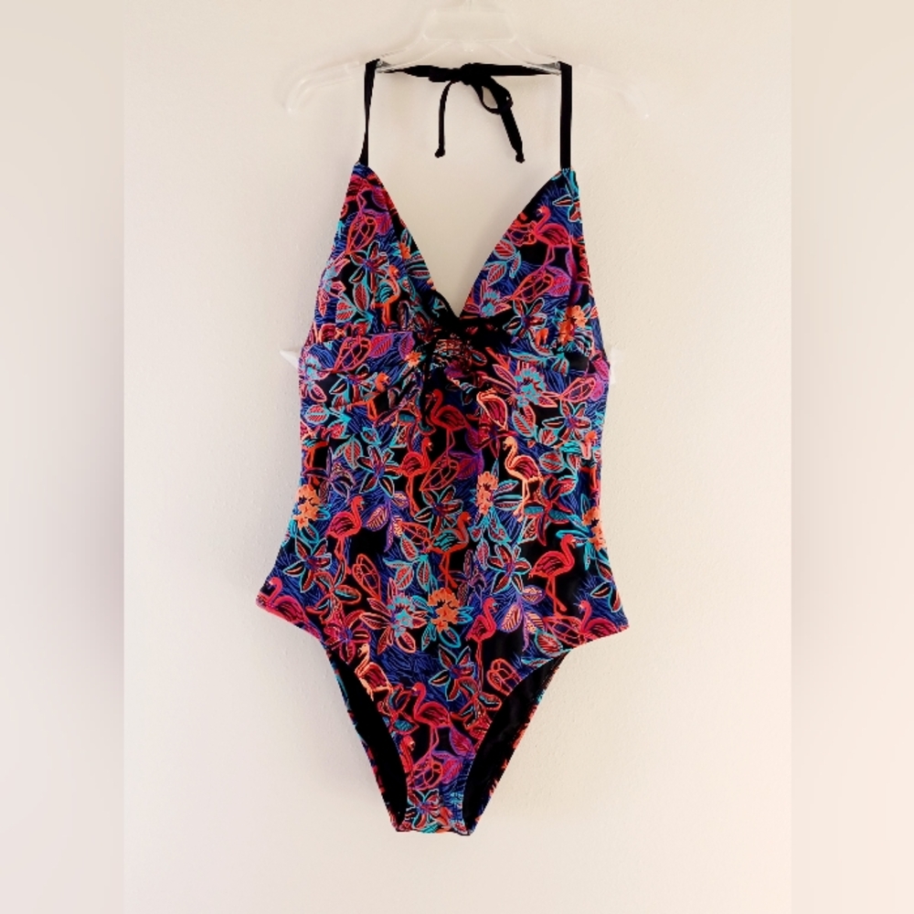 Venus Floral Flamingo One Piece Plus Size Swim Suit, Size 22